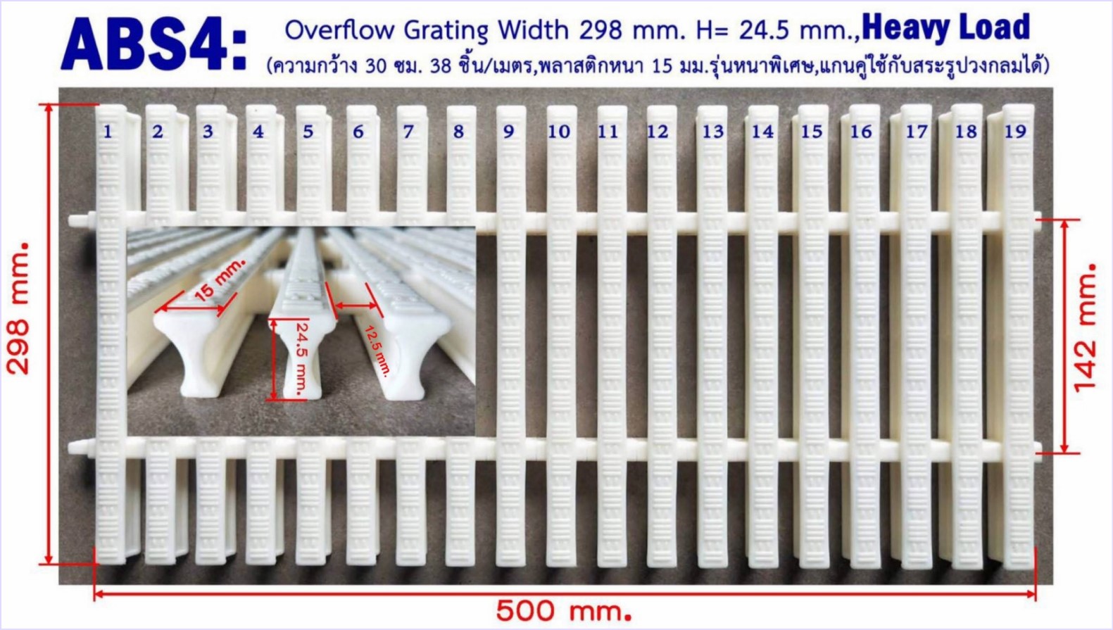 ตะแกรงน้ำล้นรอบขอบสระว่ายน้ำ Swimming Overflow Grating