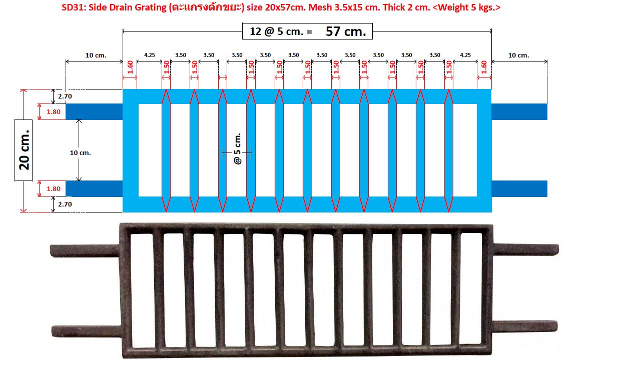 ตะแกรงเหล็กหล่อดักฝุ่นผงขยะคันหินด้านข้างริมฟุตบาท steel Driveway grating