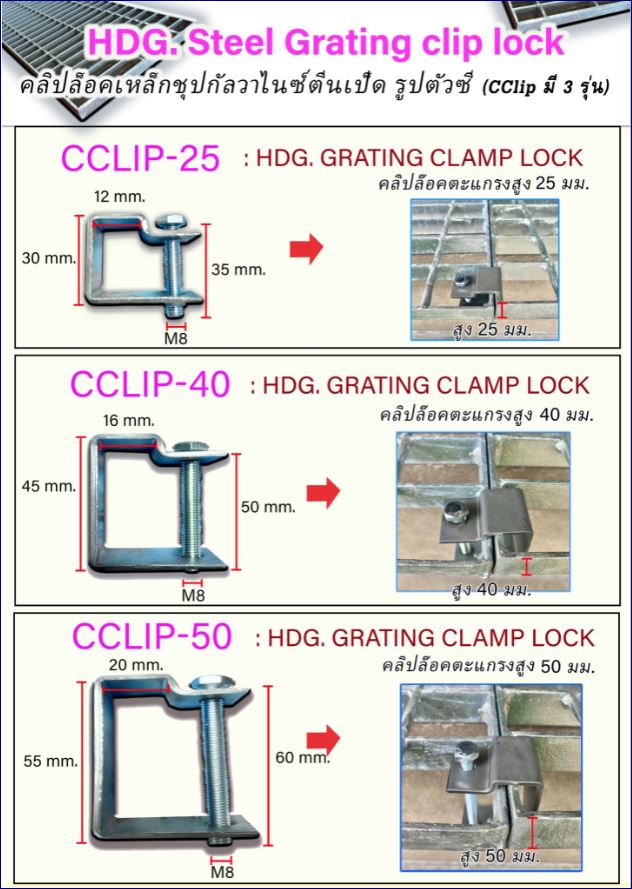 saddle clamp clip lock Fixing grating อุปกรณ์ตัวคลิปล็อคสแตนเลสยึดจับแผ่นตะแกรงไฟเบอร์กล๊าส ตะแกรงเหล็ก