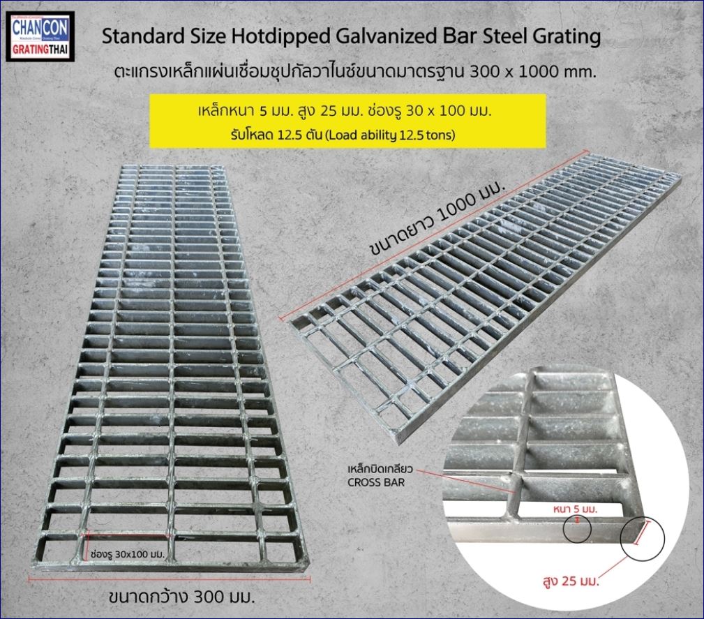 ตะแกรงเหล็ก Hot dippped Galvanized Welded Bar Steel Grating ฝาปิดท่อระบายน้ำเกรตติ้งเหล็กแผ่นเชื่อมชุบฮ็อทดิ๊ปกัลวาไนซ์ 