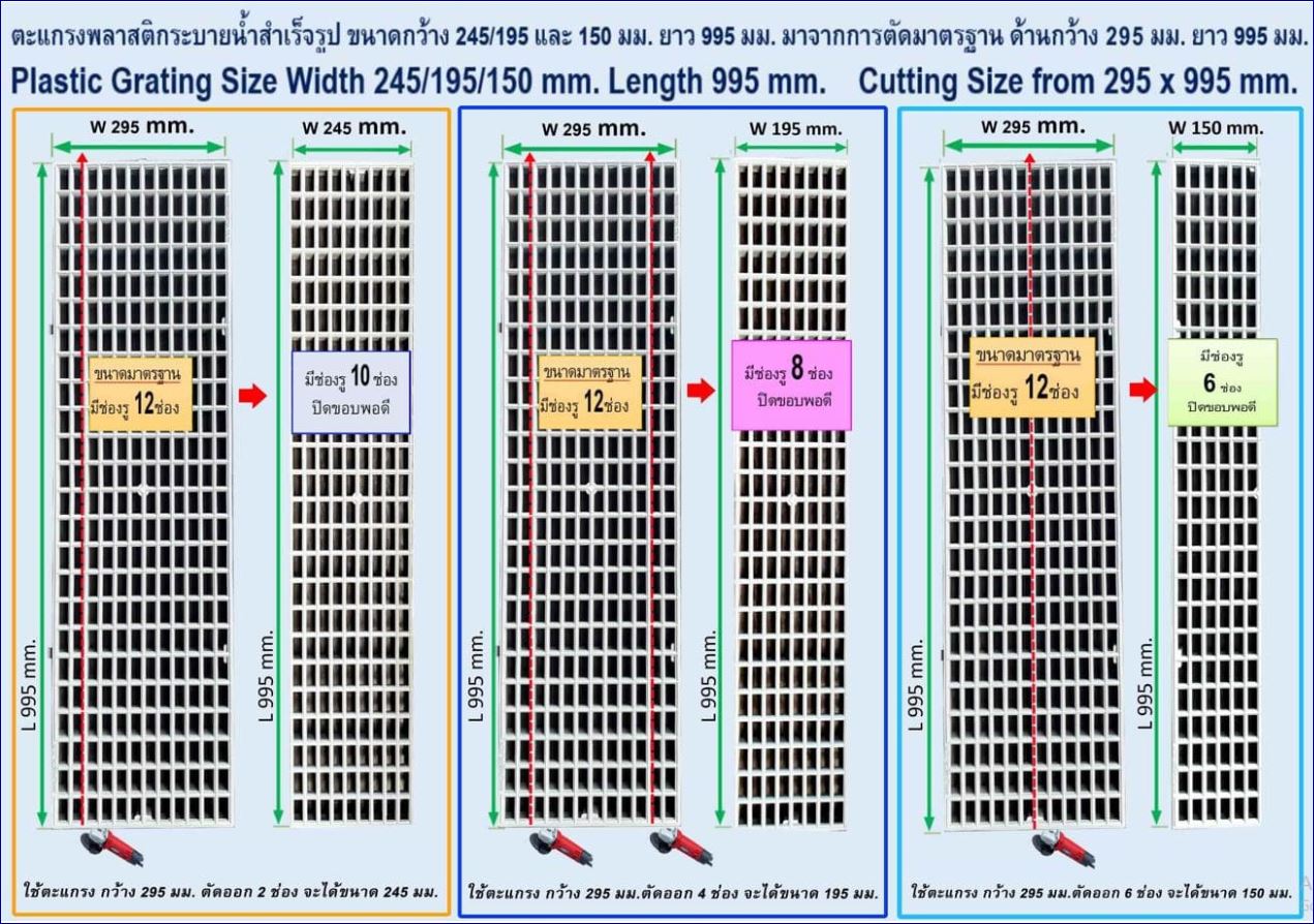 Swimming Pool Plastic Grating Size ขนาดสั่งตัดจากด้านกว้างของแผ่นตะแกรงระบายน้ำพลาสติก