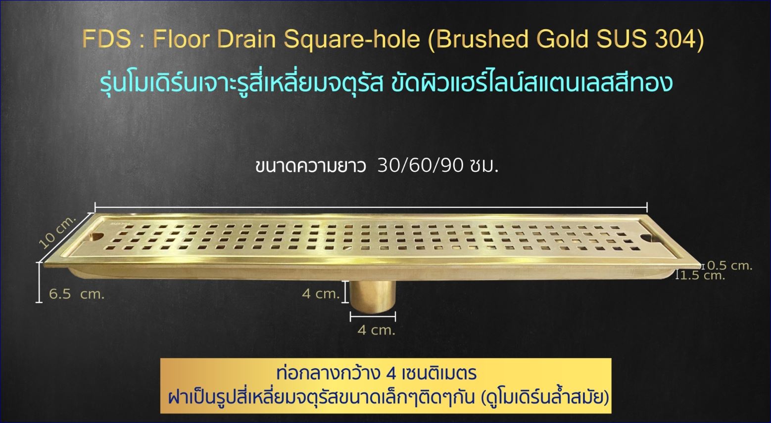 ฟลอร์เดรนตะแกรงดักกันกลิ่นพร้อมฝาครอบสแตนเลสระบายน้ำแบบยาว   Tile-Insert Decorative Linear Stainless Bathroom Toilet Shower Deodorant Floor Drain 