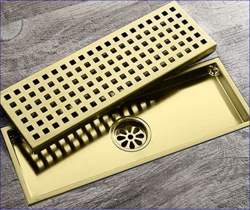 ฟลอร์เดรนตะแกรงดักกันกลิ่นพร้อมฝาครอบสแตนเลสระบายน้ำแบบยาว   Linear Shower Restroom Tile-Insert Decorative Floor Drain Trap Channel