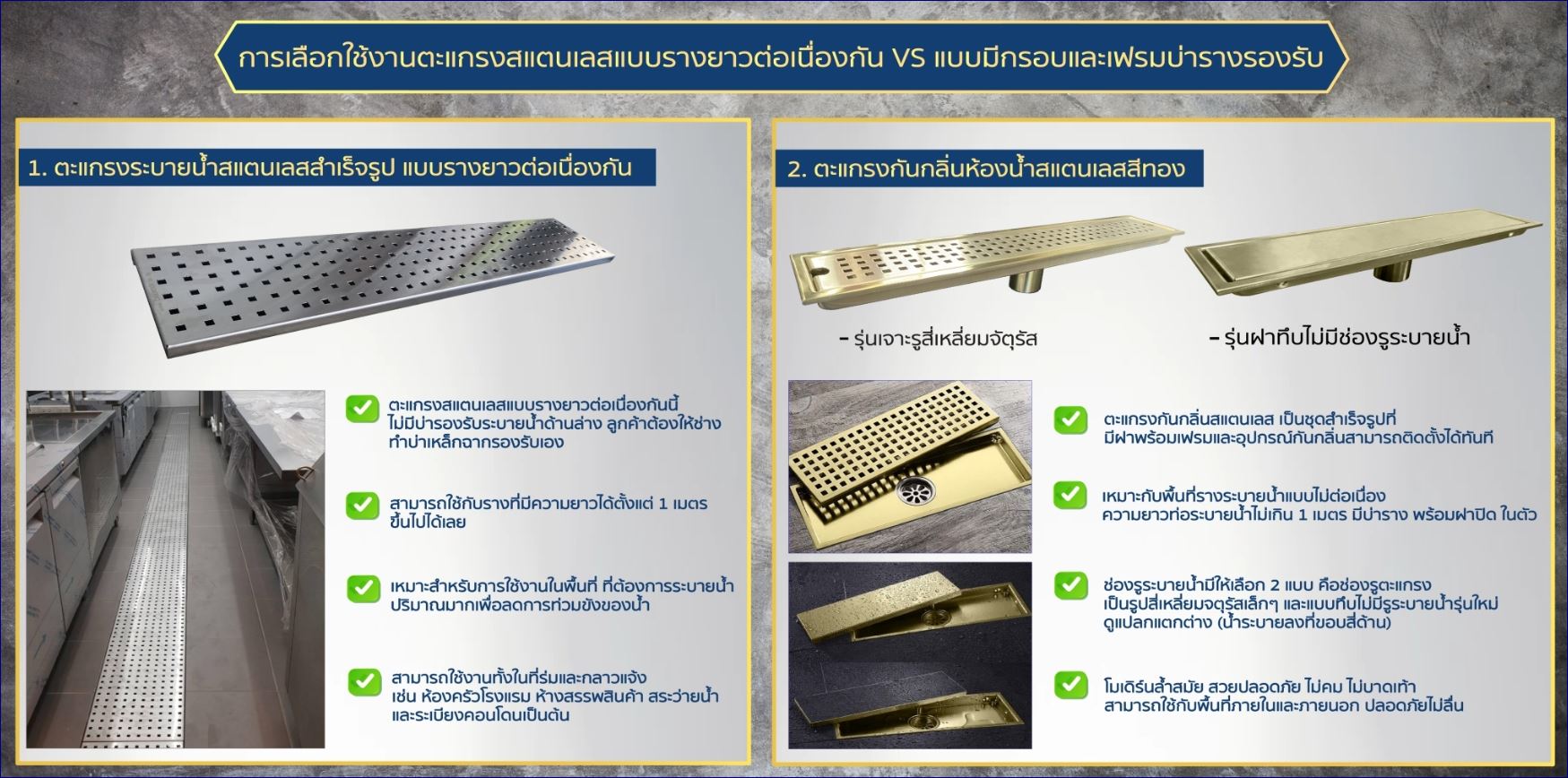 Modern Stainless Linear Shower Floor Deordorant Drainage Grating ฝาเกรตติ้งตะแกรงสแตสเลสปิดรางครอบท่อระบายน้ำ