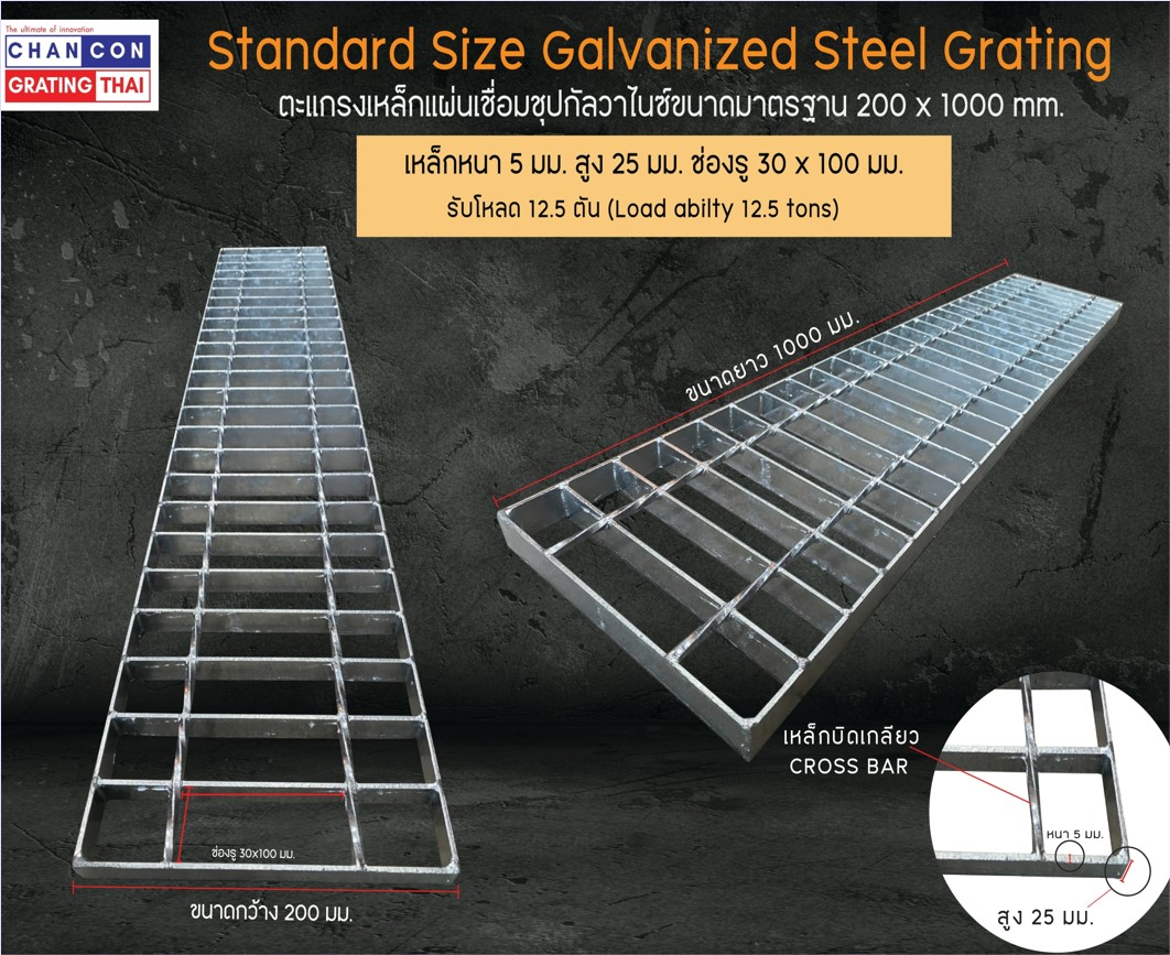 เกรตติ้งฝารางปิดท่อระบายน้ำตะแกรงเหล็กแผ่นเชื่อมชุบสังกะสีทนสนิม Carbon Flat Bar Metal Steel Grating
