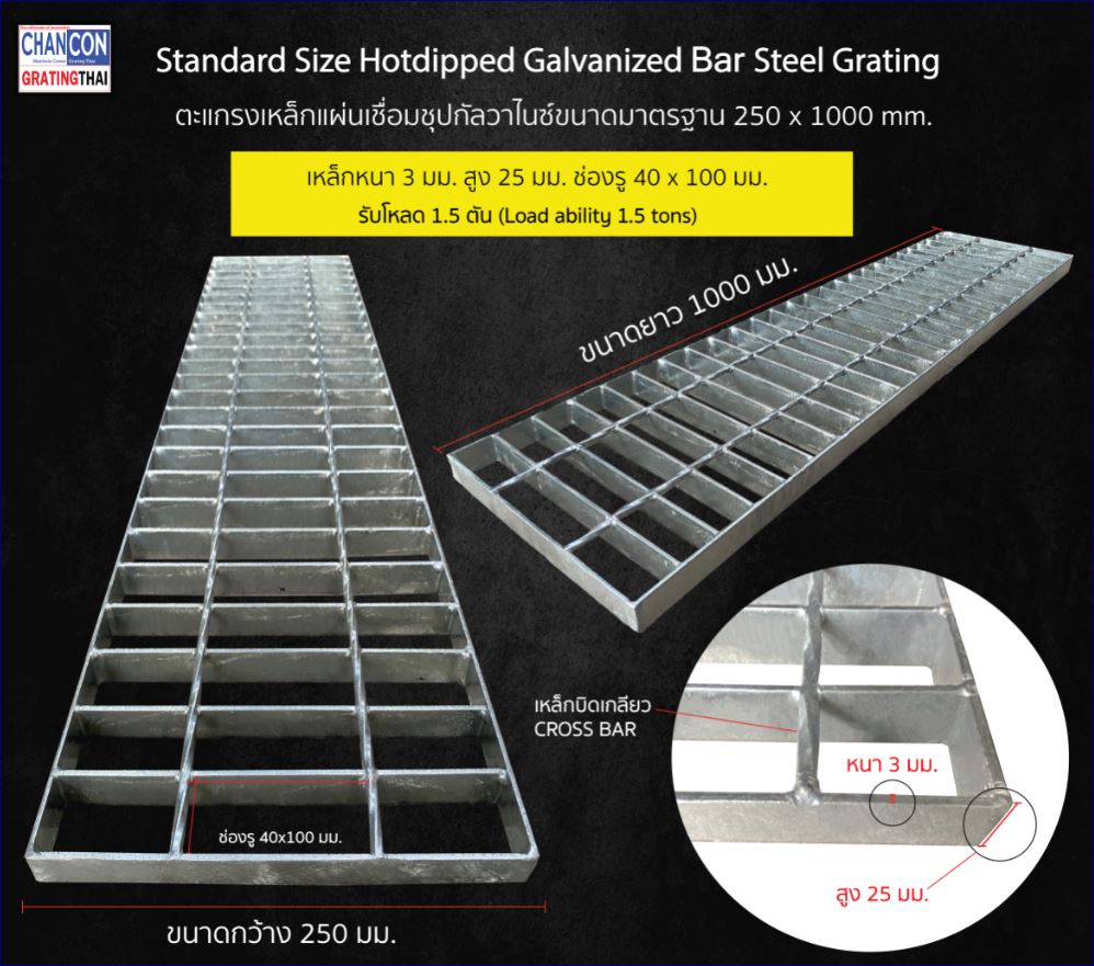 เกรตติ้งฝารางระบายน้ำตะแกรงเหล็กแผ่นเชื่อมชุบสังกะสีทนสนิม Hot dipped Galvanized Carbon Bar Steel Grating