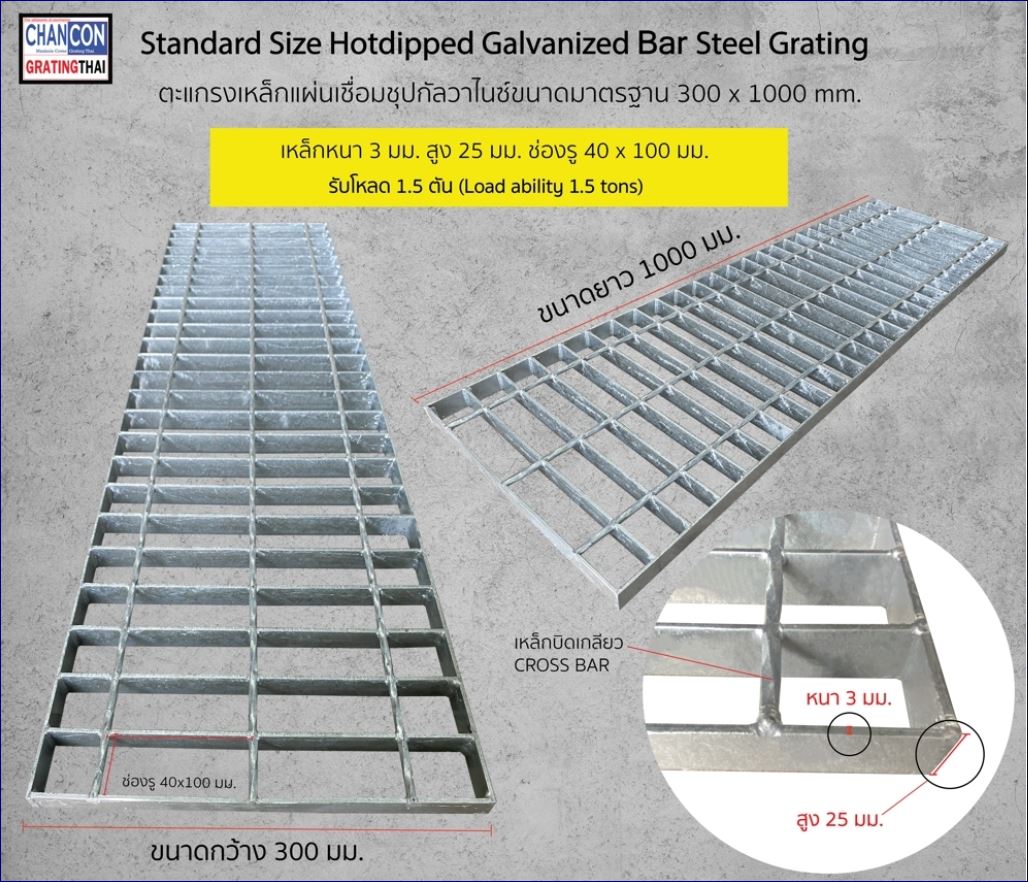 เกรตติ้งฝาปิดท่อรางระบายน้ำตะแกรงเหล็กแผ่นเชื่อมชุบสังกะสีทนสนิม Hot dipped Galvanized Carbon Bar Steel Grating