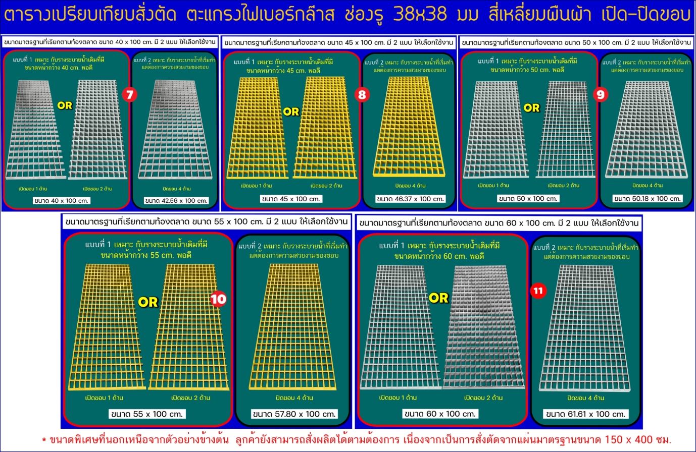 ฝาตะแกรงระบายน้ำไฟเบอร์กล๊าสแผ่นพื้นทางเดินยกระดับผลิตสั่งตัดขนาดพิเศษ cutting extra size FRP Plastic Fiberglass Grating