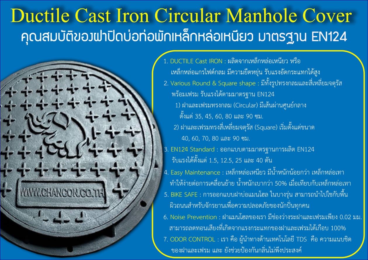 Ductile Cast Iron sewer drain manhole cover  แมนโฮลปิดบ่อเกรอะฝาปิดบ่อท่อพักเหล็กหล่อเหนียวระบบบำบัดน้ำเสีย