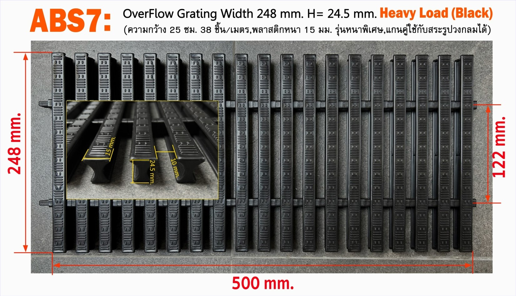 ตะแกรงพลาสติคระบายน้ำล้นรอบขอบสระว่ายน้ำ Swimming Overflow Grating