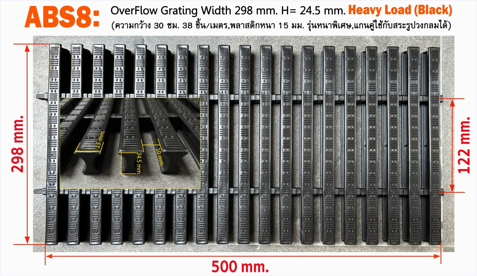 ตะแกรงพลาสติคระบายน้ำล้นรอบขอบสระว่ายน้ำ Swimming Overflow Grating