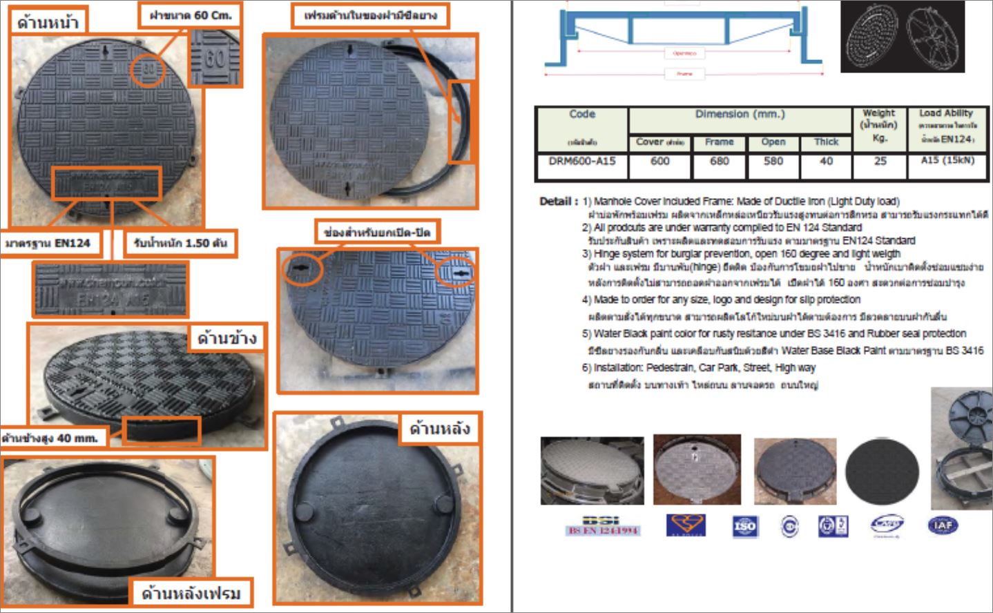 แมนโฮลฝาปิดบ่อครอบท่อพักระบายน้ำตะแกรงเกรตติ้ง Grating Manhole Cover