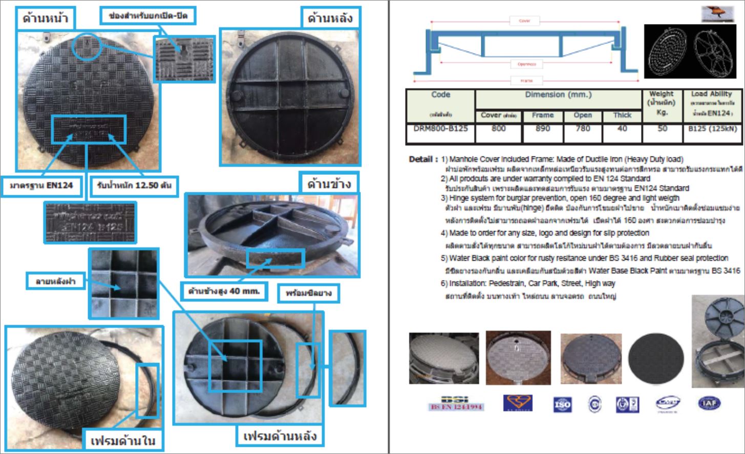 Manhole Cover SteelGrating แมนโฮลโคล๊ฟเวอร์ปิดบ่อเกรอะฝาปิดบ่อท่อพักเหล็กหล่อเหนียวระบบบำบัดน้ำเสีย