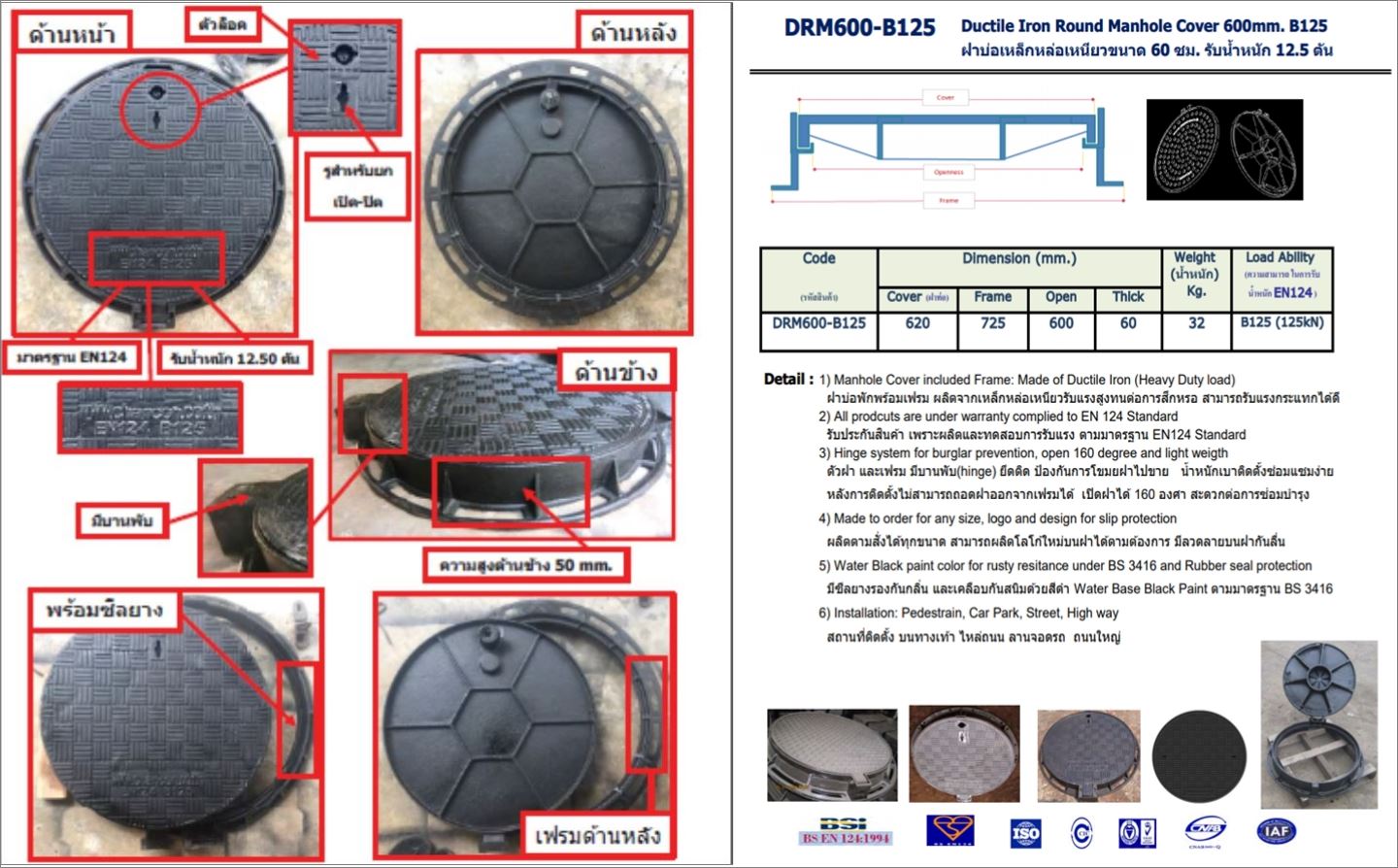 Manhole Grating Cover ฝาปิดบ่อครอบท่อเกรตติ้งตะแกรงระบายน้ำ