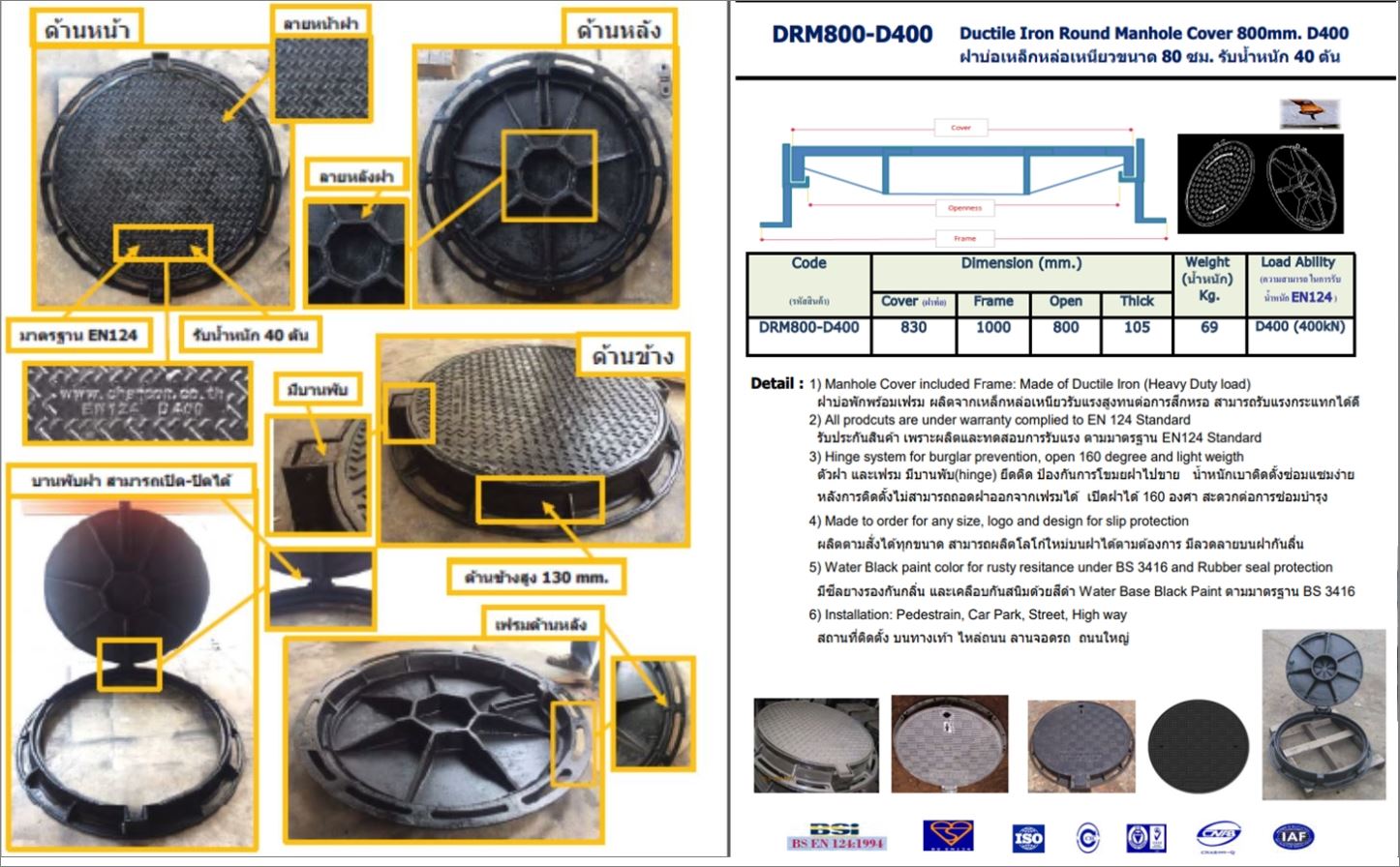 CAst iron ductile Manhole Cover แมนโฮลโคล๊ฟเวอร์ปิดบ่อเกรอะฝาปิดบ่อท่อพักเหล็กหล่อเหนียวระบบบำบัดน้ำเสีย