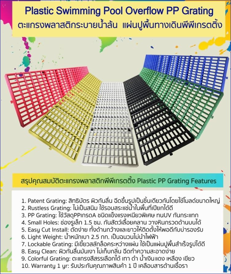 Swimming Pool Overflow ManholeCover Plastic Grating ตะแกรงพลาสติคระบายน้ำล้นรอบขอบสระว่ายน้ำ