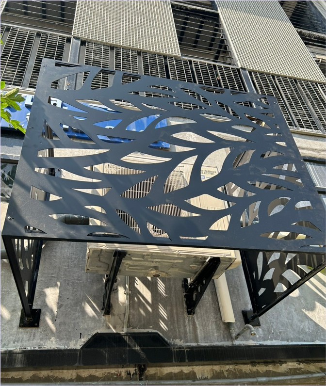 หน้ากากซ่อนแอร์คอมเพรสเซอร์เบี่ยงลมร้อน Laser CNC Cut Compressor Air Conditioner Louver Cover Screen