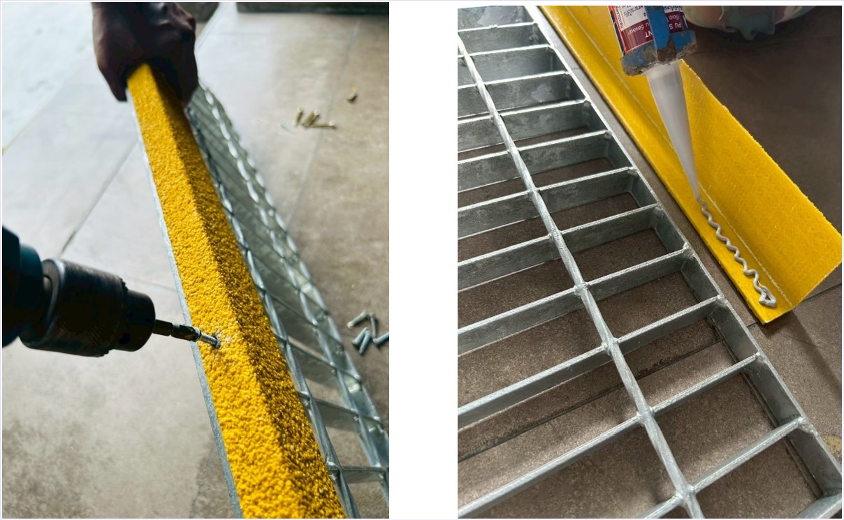 Hot Dip Galvanized Steel Grating + Fibreglass Non-skidding Stair Tread Nosing  蹵ç鹺ѹ ١ѹ䴡ѹ