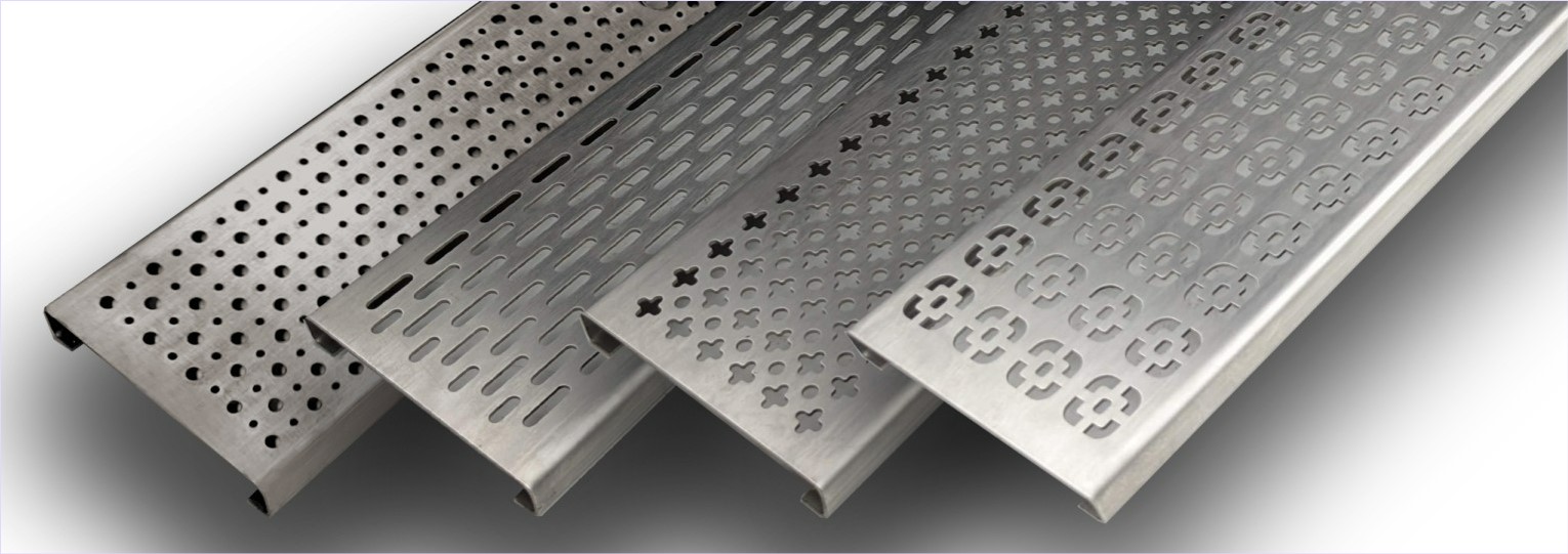 ตะแกรงเหล็กระบายน้ำเลเซอร์ฉลุลายพับเจาะรูดีไซน์ตกแต่ง Metal Perforate Cutting Laser CNC Gutter Trench Drain Grating