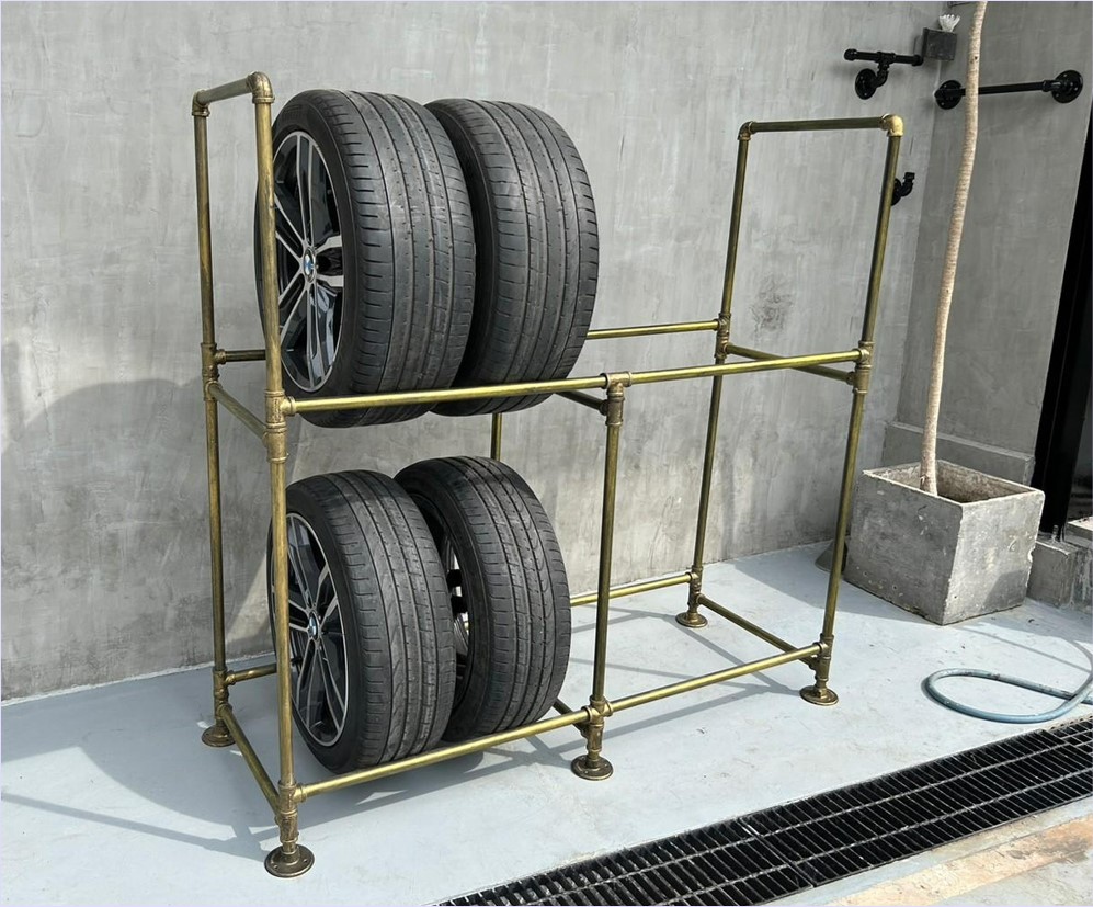 Car Rim Tire Alloy Wheels Display Stand Pipe Shelf Rack ชั้นเหล็กวางโชว์ล้อแม็กซ์ยางรถ
