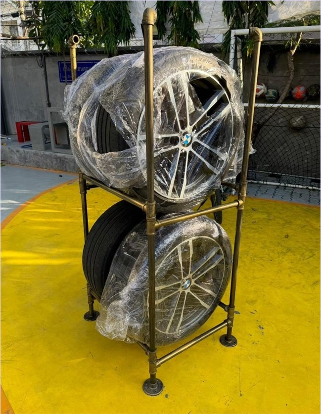 Car Rim Tire Alloy Wheels Display Stand Pipe Shelf Rack ชั้นเหล็กวางโชว์ล้อแม็กซ์ยางรถ