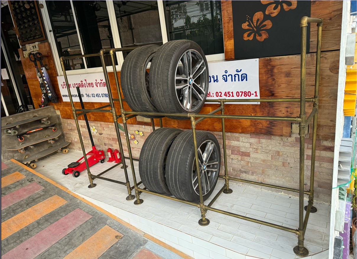 Car Rim Tire Alloy Wheels Display Stand Pipe Shelf Rack ชั้นเหล็กวางโชว์ล้อแม็กซ์ยางรถ