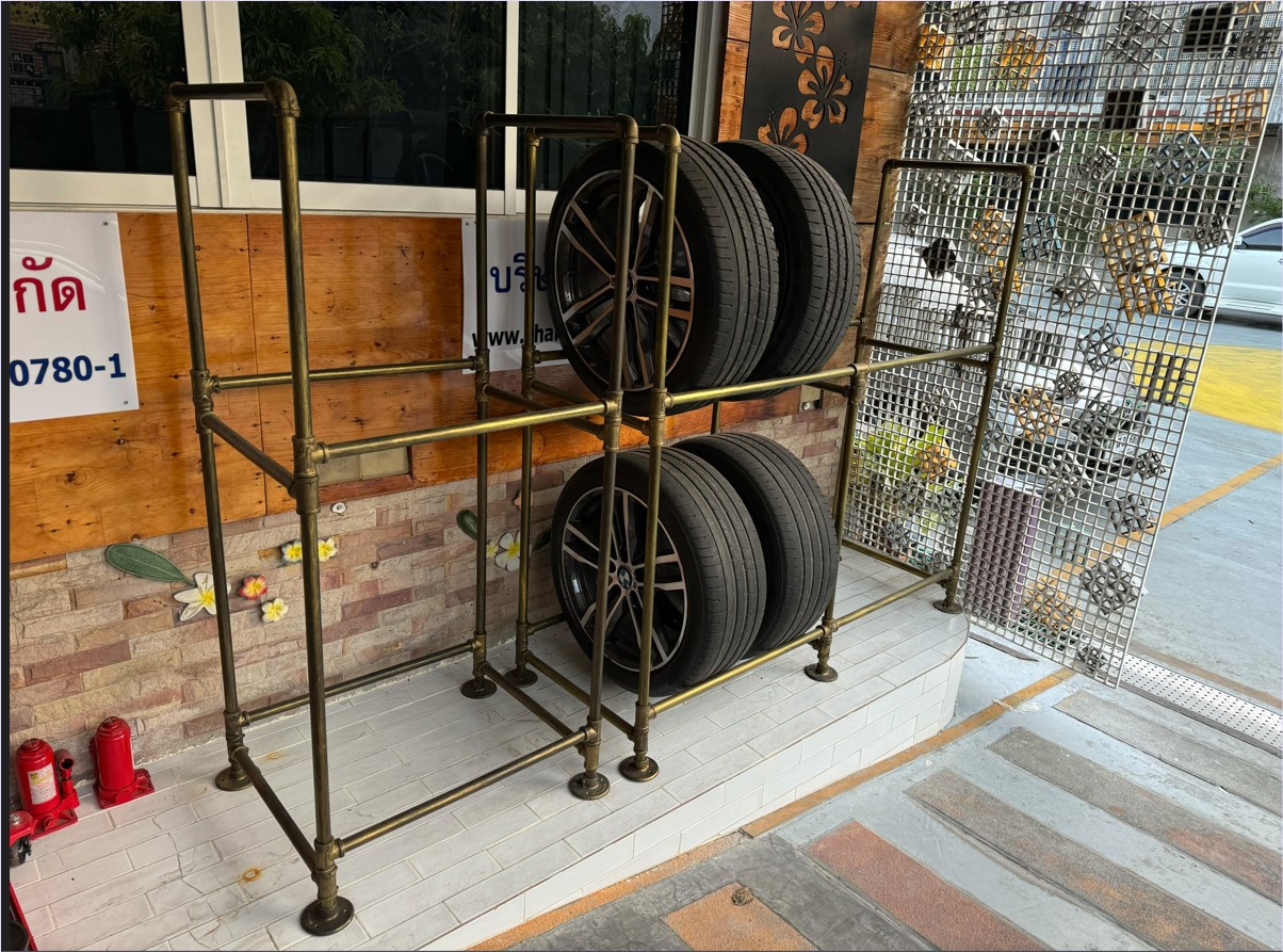 Car Rim Tire Alloy Wheels Display Stand Pipe Shelf Rack ชั้นเหล็กวางโชว์ล้อแม็กซ์ยางรถ