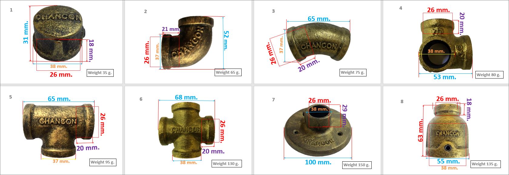  อุปกรณ์ข้อต่ออลูมิเนียม สีสนิมดำปัดทอง ไม่ต๊าปเกลียว Rustic Golden Sign Color Aluminum Pipe Fittings Connector 