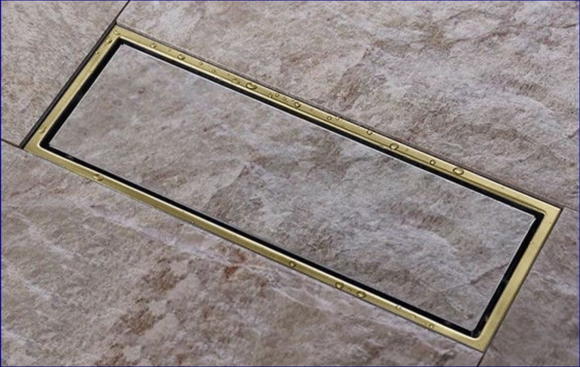 ฟลอร์เดรนตะแกรงดักกันกลิ่นพร้อมฝาครอบสแตนเลสในห้องน้ำแบบยาว  Shower Room Rectangular Long  Floor Trench Drainage Trap Channel Tile-Top