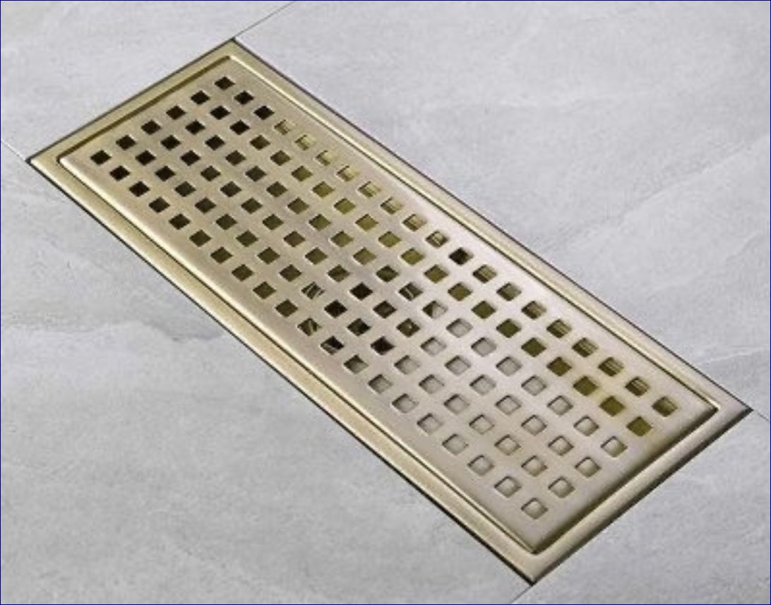 ฟลอร์เดรนตะแกรงดักกันกลิ่นพร้อมฝาครอบสแตนเลสระบายน้ำแบบยาว  Toilet BathRoom Rectangular Long  Tile Top Floor Drainage Trap Channel